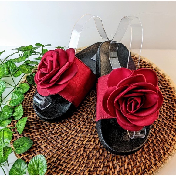 Refresh Shoes - REFRESH SLIP ON BLACK & RED ROSE SIDES SANDALS SIZE 9